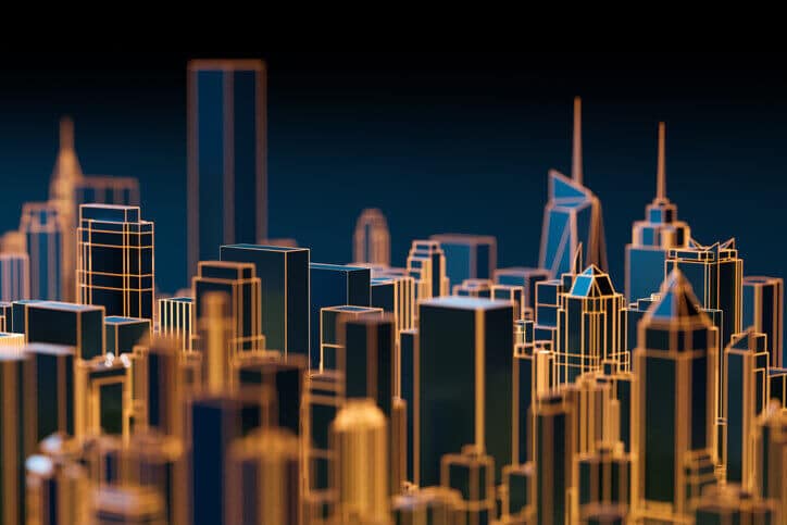 High tech city skyline hologram. 3D rendering.
